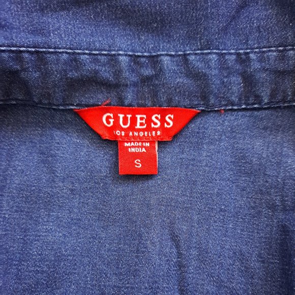 Guess Women's Blue Demin V Neck Button down Shirt Top Size S - Picture 13 of 15